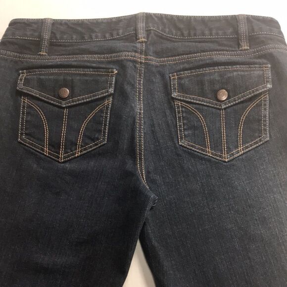 ANN TAYLOR LOFT Flare Wide Leg Denim Jeans Size 10 Back Flap Pockets Boot Cut - Picture 1 of 12